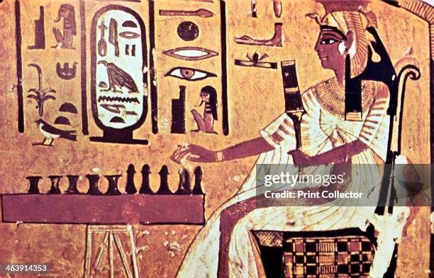 Wall painting from the tomb of Nefertari, Thebes, Ancient Egypt, 19th Dynasty, 13th century BC. Nefertari was the favourite queen of Ramses II. Her...