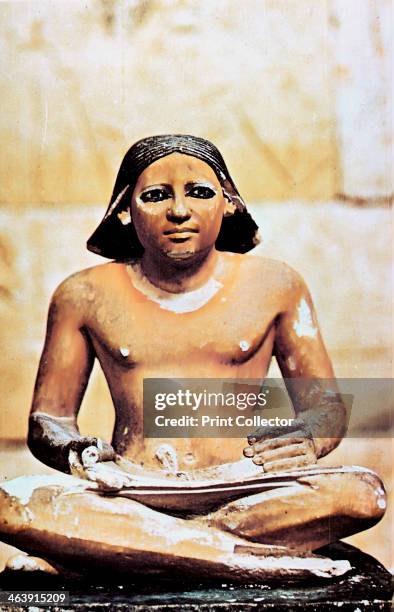 Model of a seated scribe, Ancient Egyptian, 5th Dynasty, 2498-2345 BC. From the Cairo Museum, Egypt.