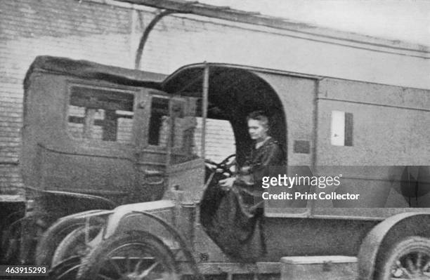 Marie Curie, Polish-born French physicist, driving a Renault car converted into a radiological unit, 1914. Marie Curie drove this vehicle from...
