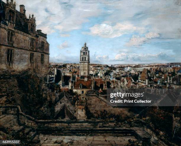 'View from the Terrace of the Castle Loches', Touraine, France, 1884. Built on a rocky outcrop the chateau towers over the town and its outer walls...