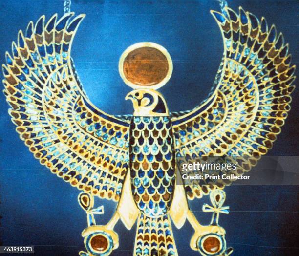 Pectoral showing the god Horus, Ancient Egyptian, 18th Dynasty, c1325 BC. A pectoral jewel of gold, semi-precious stone and faience showing Horus,...