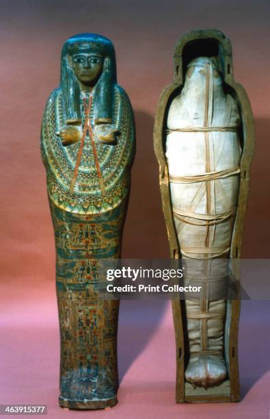 Mummy and mummy case of a princess, Ancient Egyptian, 21st Dynasty, 1069-945 BC. From a royal tomb at Thebes , today kept at the British Museum,...