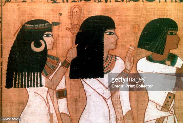 Three sisters, detail from an Ancient Egyptian mural. Located in the Louvre, Paris.