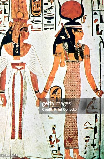 Nefertari and Isis, Ancient Egyptian wall painting from a Theban tomb, 13th century BC. Nefertari was the favourite queen of Ramses II. Her tomb was...