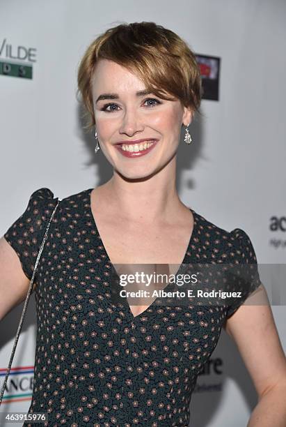 Actress Dominique McElligott attends the US-Ireland Aliiance's Oscar Wilde Awards event at J.J. Abrams' Bad Robot on February 19, 2015 in Santa...