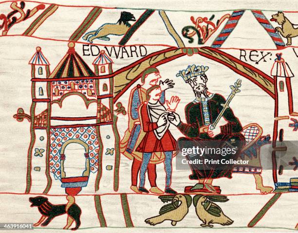 Edward The Confessor, Anglo-Saxon king of England, 1070s. Edward , king from 1042, on his throne. After Edward's death, the throne was disputed...