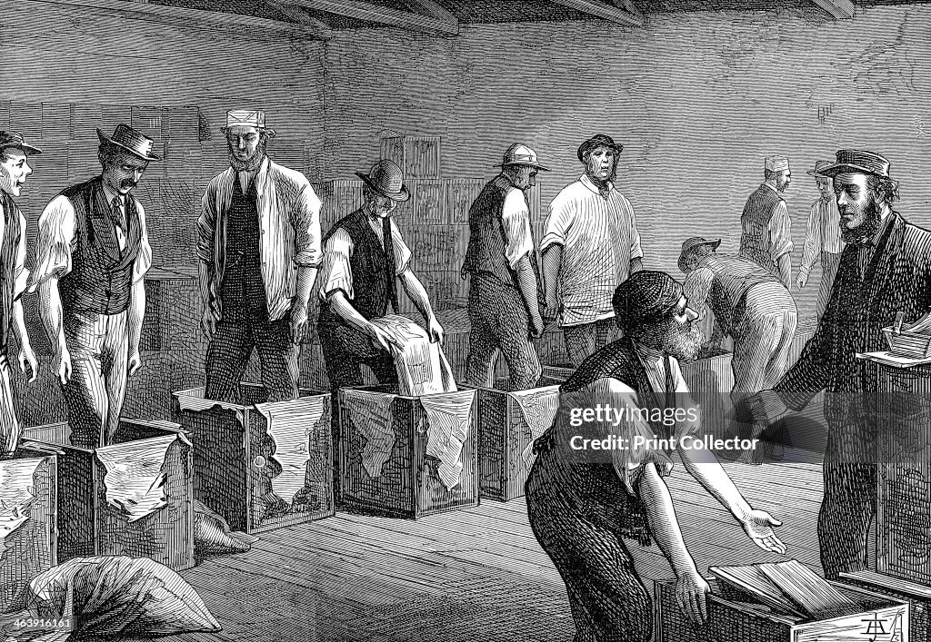 Packing tea in the warehouses of the East & West India Dock Company, London, 1874