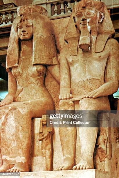 Statue, Amenophis III, Egypt,18th Dynasty. Amenophis III and female figure, Egyptian Museum, Cairo.