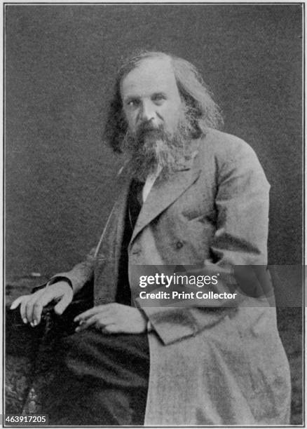 Dmitiri Ivanovich Mendeleyev , Russian chemist, c.1900s. Famous for arranging the 63 known elements into a Periodic Table based on Atomic Mass, which...