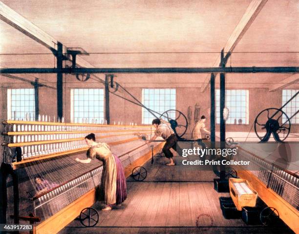 Spinning cotton with self-acting mules of the type devised by Richard Roberts in 1825 . These could be powered by water wheel or steam engine and...