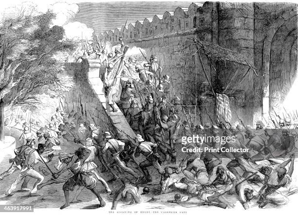Siege of Delhi, Indian Mutiny, September 1857. Colonel Campbell's troops storming the Cashmere Gate after engineers had blown it up. The Indian...