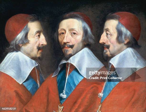 Cardinal Richelieu, French prelate and statesman, c1642. Triple portrait of Armand Jean Duplessis, Duc de Richelieu who was made a cardinal in 1622....