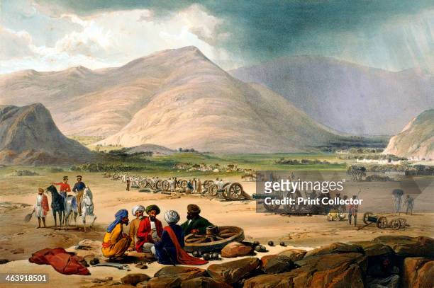 First Anglo-Afghan War 1838-1842. The British army at Urghundee with 25 guns abandoned by Dost Mohammed. The British fought the Anglo-Afghan Wars in...