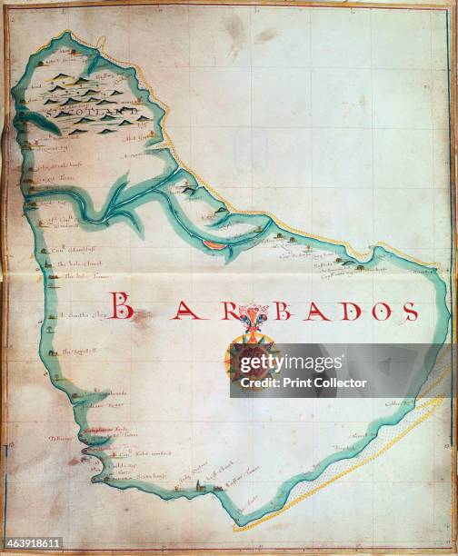 Map of Barbados, 1683. Barbados was first settled by the British in 1627. From the British Museum.