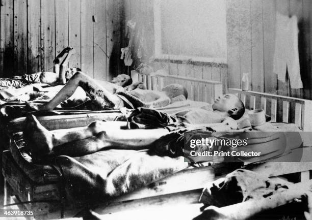 Survivors of the explosion of the Atom bomb at Hiroshima, Japan, 1945. Beds occupied by casualties suffering the effects of radiation. On 6 August...