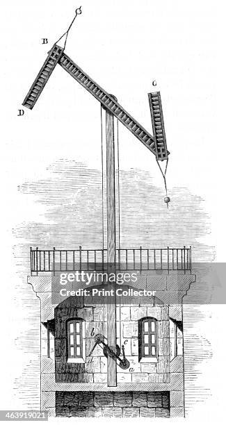 Sectional view of a telegraph tower for Claude Chappe's semaphore . Chappe's system was in use in France and French colonies until about 1850. Every...