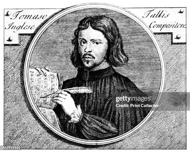 Thomas Tallis, , English organist and composer, 1700. Portrait made in 1700 of the 16th century musician, from English Music, .