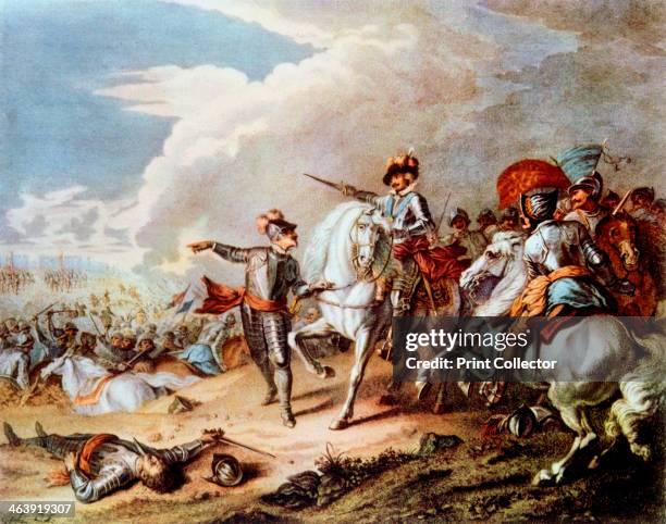 Battle of Naseby, 14 June 1645. The victory at Naseby of the Parliamentarian New Model Army under Fairfax and Cromwell over the Royalist army...