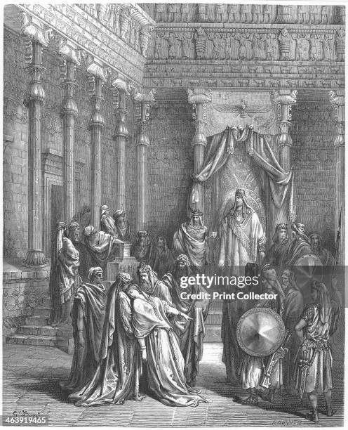 Esther in the presence of Ahasuerus, 1866. Esther coming into the presence of King Ahasuerus fainting in fear as she expects to die if it is...