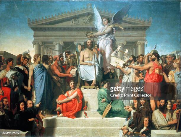 'The Apotheosis of Homer', 1827. Homer, the Greek epic poet who lived during the 8th century BC, is being crowned as an immortal. At his feet are...