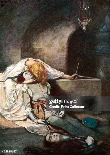 Scene from Shakespeare's Romeo and Juliet. Act V, scene 3: The Death of Romeo. Illustration for William Shakespeare's tragedy Romeo and Juliet,...