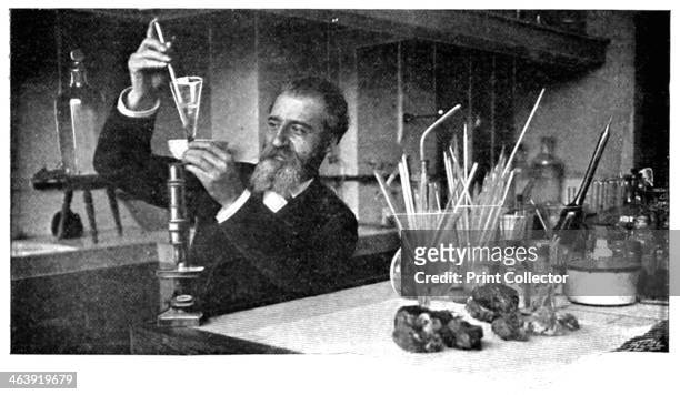 Henri Moissan, French chemist, c1900. Moissan recovering diamonds after dissolving the iron surrounding them after the final stage in his production...