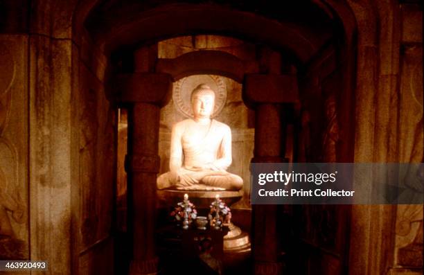 Shrine of Buddha, in a cave at Sokkuram, near Kyongju, South Korea. Buddhism was intrduced into Korea in the late 4th century. The area around...