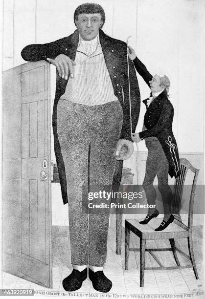 'Mr O'Brien, the Irish Giant, the Tallest Man in the Known World', 1803. Patrick O'Brien , the Irish giant, being measured for a suit by an Edinburgh...