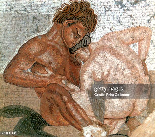 Mosaic of a satyr and nymph, House of Faun, Pompeii, Italy.