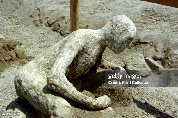 Person killed by the Pompeii eruption, 79 AD. Vesuvius erupted in 79 AD killing the people of the towns of Pompeii and Herculaneum.