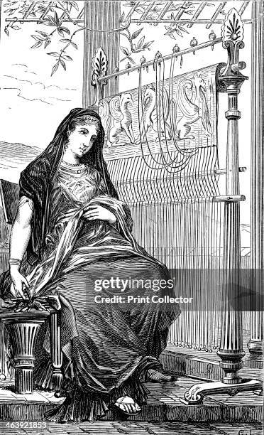 Penelope and her loom, 1886. In Ancient Greek legend Penelope was the wife of Ulysses , mother of Telemachus, and an example of domestic virtue. When...