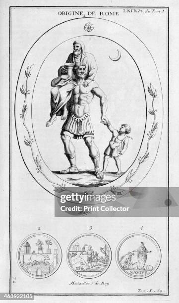 'The origin of Rome', 1757. Anchises was carried from the burning city of Troy on his son's shoulders Aeneas. The journey of Aeneas from Troy, which...