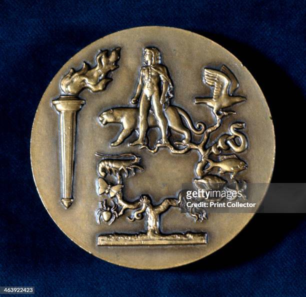 Medal commemorating Jean Baptiste de Monet, Chevalier de Lamarck, French biologist, 20th century. Lamarck's theory of evolution by inheritance of...