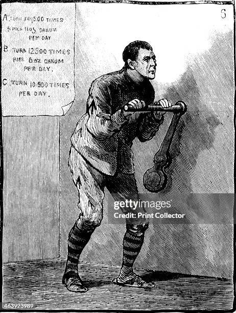 Prison discipline, 1884. A Dartmoor prisoner doing solitary punishment at the crank handle. In some prisons this soul-destroying task was put to use...