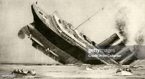 The sinking of the 'Lusitania', 7 May 1915. A German submarine sank the Lusitania off the Irish coast. Although unarmed, she was carrying munitions....