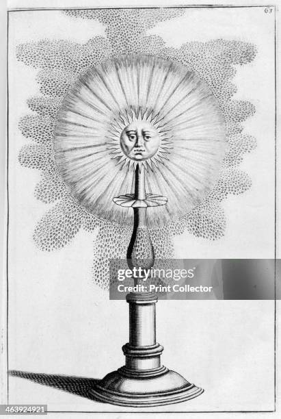 Sun ornamental fountain design, 1664. Elaborate designs for Baroque fountains for public squares and private country house gardens in the French,...