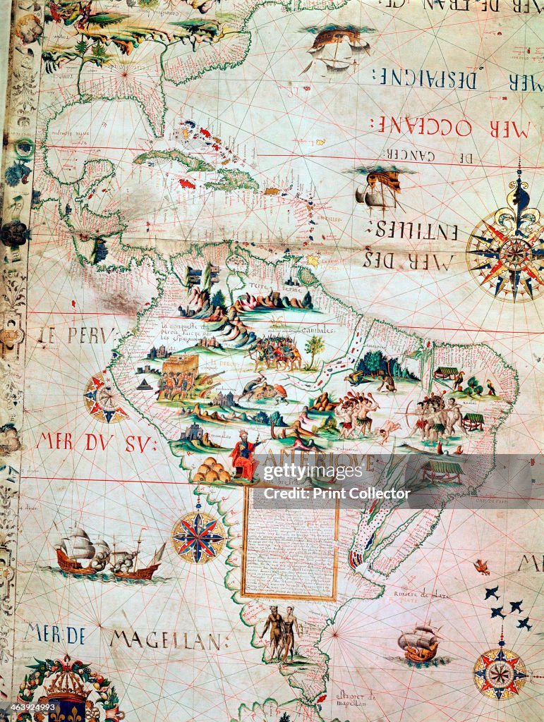 French Map of Central and South America, French, 1550.