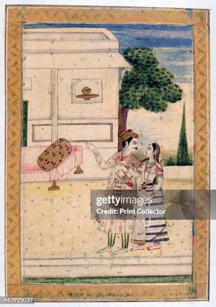 Malavi Ragini, Ragamala Album, School of Rajasthan, 19th century. A prince leads a woman towards the sleeping chamber. Found in the collection of...