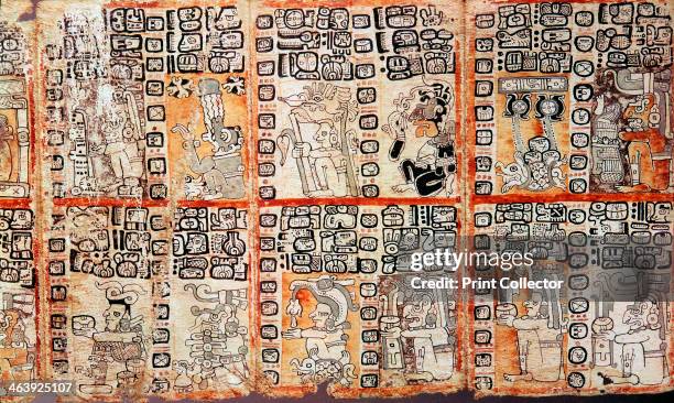 Section from the Mayan Troano Codex, 15th century. The Troano Codex is a manuscript of the late period of the Mayan civilization in Central America....
