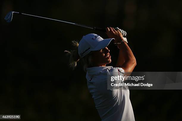 Melissa Reid of England hits an approach shot to the 6th hole during day two of the LPGA Australian Open at Royal Melbourne Golf Course on February...