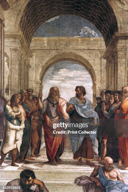 'The School of Athens, detail of Plato & Aristotle', 1508-1511. The School of Athens was painted by Raphael Sanzio for Pope Julius II .