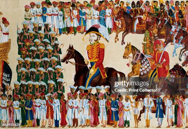 English grandee of the East India Company riding in an Indian procession, 1825-1830.