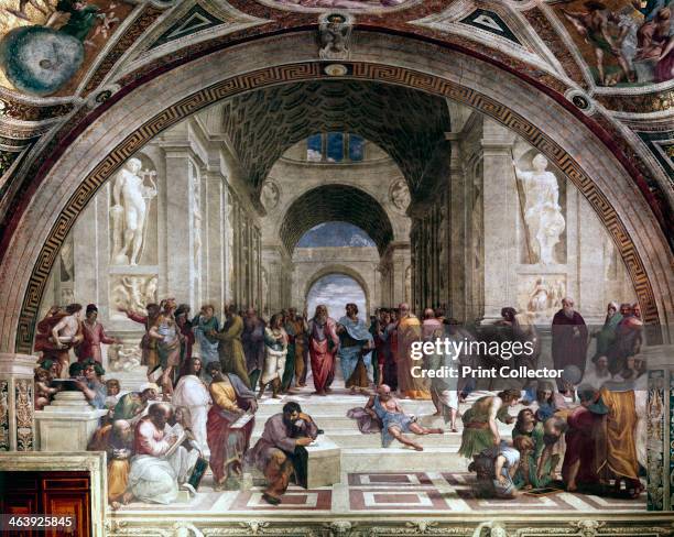 'School of Athens', c1510. Fresco showing Greek philosphers and scientists with Plato and his pupil Aristotle in the centre.