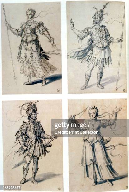 Costume designs for classical deities, 16th century. Diana/Artemis and Mars/Ares. From the Department of Prints and Drawings, Florence.