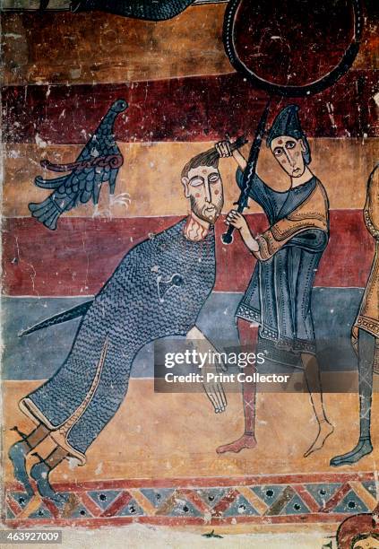 'David and Goliath', c1130. David removing Goliath's head from his body.