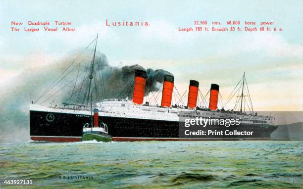 Ocean liner RMS 'Lusitania', 20th century. Launched in 1906, the Lusitania was built for the Cunard Steamship Line by John Brown & Co on the Clyde....