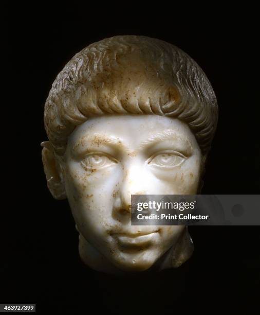 Valentinian II or Gratian, 4th century Roman Emperors. Head of a statue of Valentinian or his half-brother Gratian . Valentinian was made co-emperor...