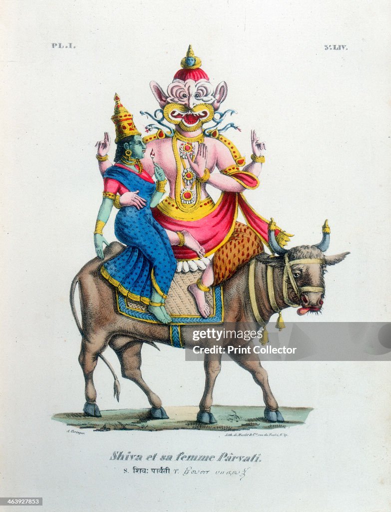 Shiva, one of the gods of the Hindu trinity (trimurti) with his consort Parvati, c19th century. Artist: A Geringer