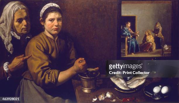 'Kitchen Scene with Christ in the house of Mary and Martha', c1618-1622. Martha supervises work in the kitchen. A young servant girl, wearing an...