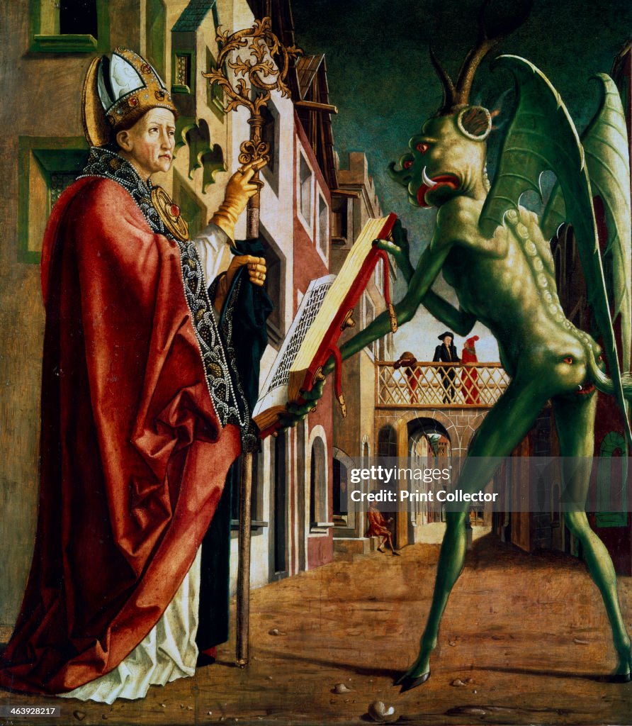 'The Devil Presenting St Augustin with the Book of Vices', c1455-1498. Artist: Michael Pacher